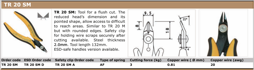 Asknaibles PG-TR20SM, L=140mm, varu stieple max. 0.8mm, 21°, PIERGIACOMI