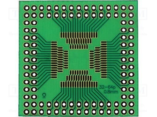 Maketēšanas plate, SMD, 40x40mm, QFP32, QFP44, QFP64, solis=0.80mm, stikltekstolits, 1.5mm