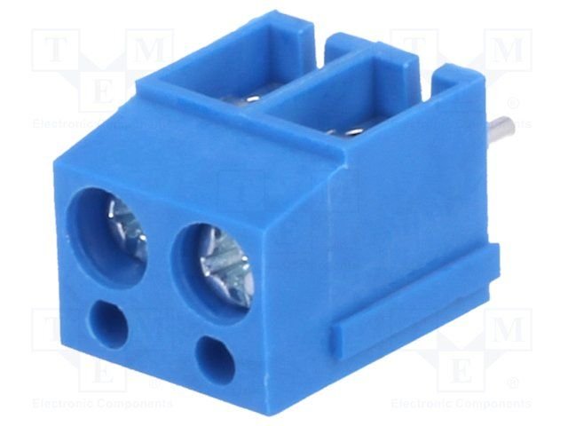 Terminal Blocks PCB, ar skrūvēm, 2pin, 5mm, 2.5mm2, 250V/16A, 12.5x9x10mm, zila krasa