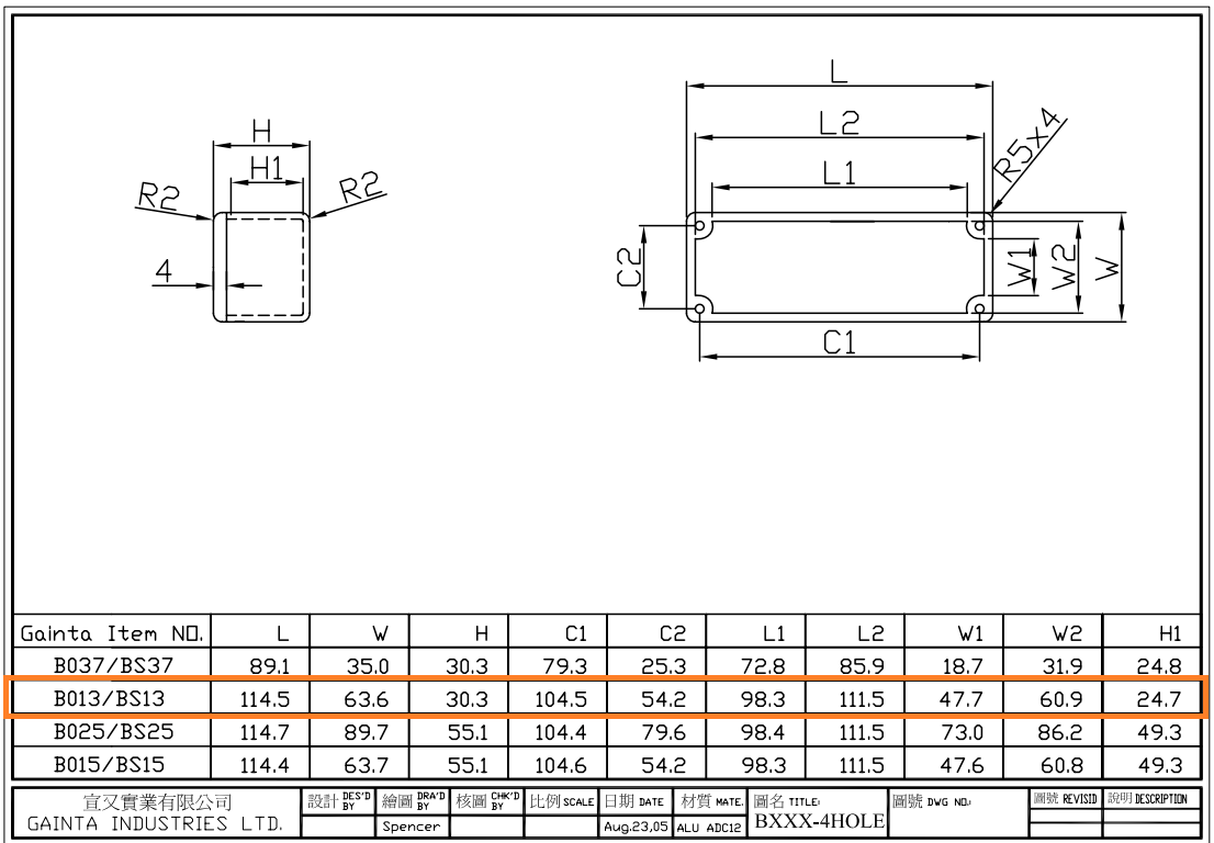Alumīnja korpuss 114x64x30mm, IP66