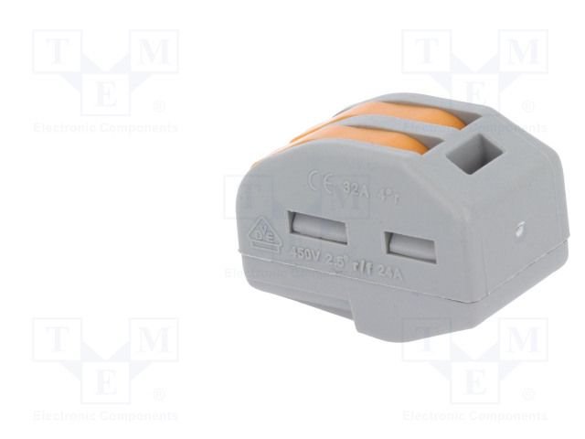 Kabeļa atrs savienotājs, 0.2...2.5mm2, 2pin, 24A/450V, 28AWG...12AWG