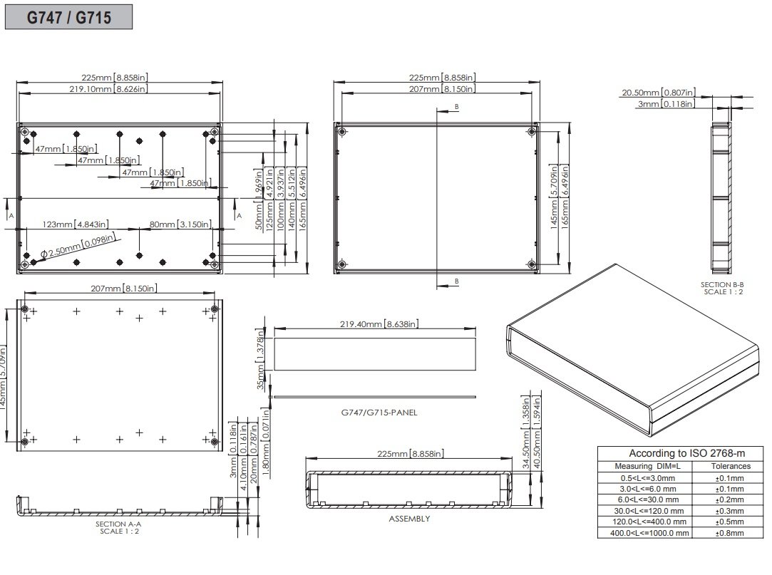 Plastmasas korpuss, 225x165x40mm, IP54, ABS, pelēkā krasa