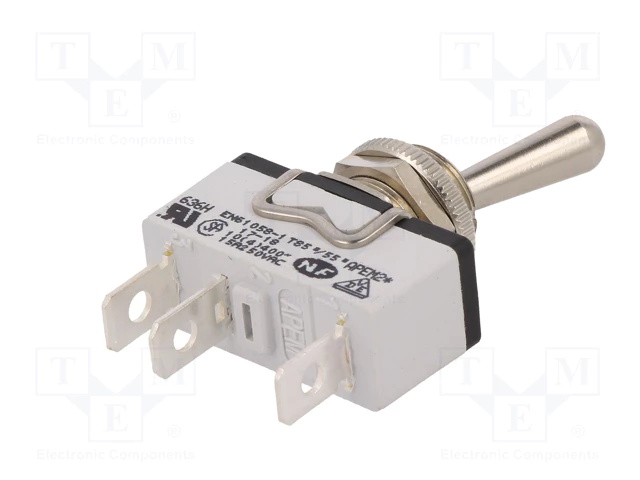 Tumblers, SPDT, ON-ON, 15A/250VAC, 15A/12VDC, skrūvejamas, M12, 29.5x14.5x15mm, APEM, ar fiksaciju