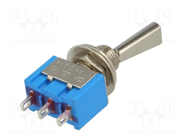 Tumblers, SPDT, ON-ON, 3A/250VAC, lodēšanai, vadam, M6, 13.2x7.9x9.5mm, plakanais rokturis, viens kontakts uz divam stavoklim, ar fiksaciju