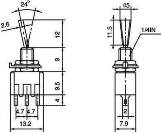 Tumblers, SPDT, ON-ON, 3A/250VAC, lodēšanai, vadam, M6, 13.2x7.9x9.5mm, plakanais rokturis, viens kontakts uz divam stavoklim, ar fiksaciju