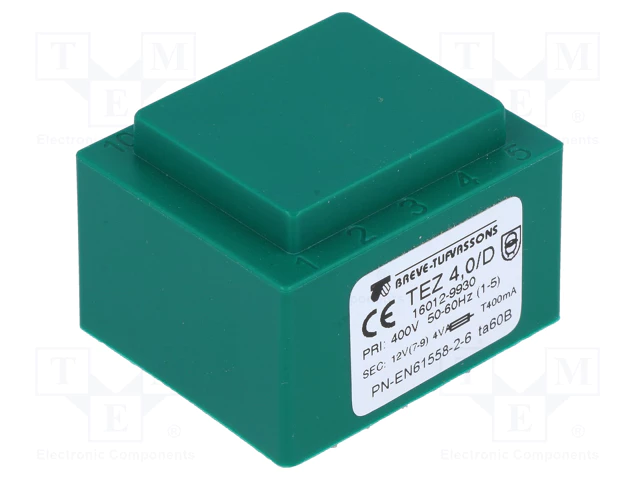 Transformators 400V=>12V, 333mA, 4VA, 35x42x29mm