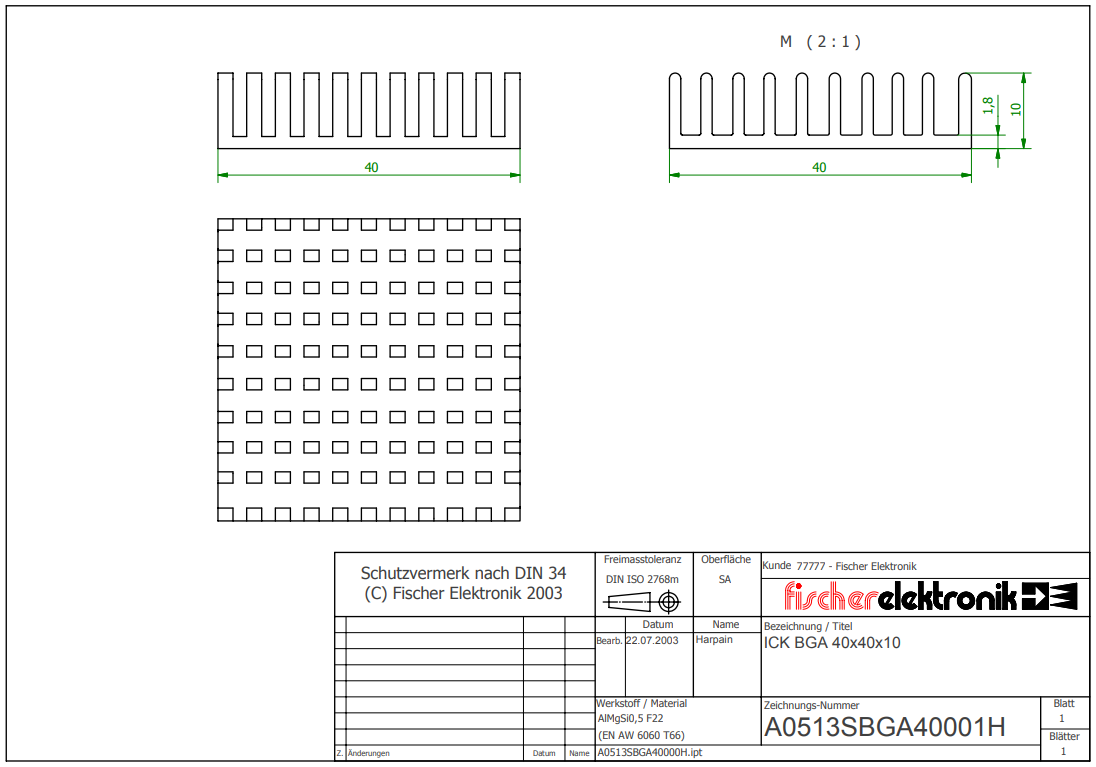 Radiators 40x40x10mm, aluminijs, melna krasa