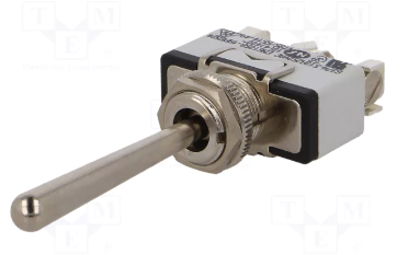 Tumblers, SP3T, (ON)-OFF-(ON), 10A/250VAC, 5A/24VDC, screw terminals, M12, 29.5x14.5x15mm, APEM, bez fiksacijas, garš aktuators 40mm