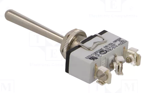 Tumblers, SP3T, (ON)-OFF-(ON), 10A/250VAC, 5A/24VDC, screw terminals, M12, 29.5x14.5x15mm, APEM, bez fiksacijas, garš aktuators 40mm