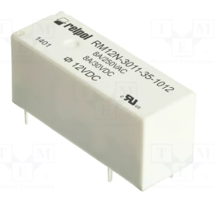 Relejs DC12V, SPDT, 8A/250VAC, 8A/28VDC, 620R(17.6mA), viens kontakts uz pārslēgšanu, 28.7x10.3x12.7mm, RELPOL