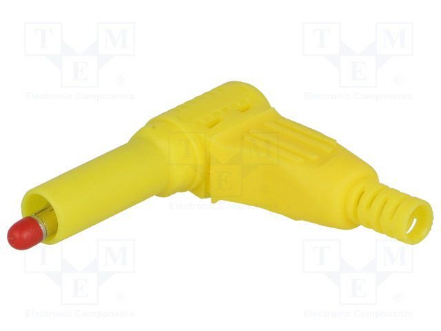 Testera štekers, 4mm, 32A/60VDC, L=40mm, lodējamas, vadam, leņķisks, dzeltenā krasa