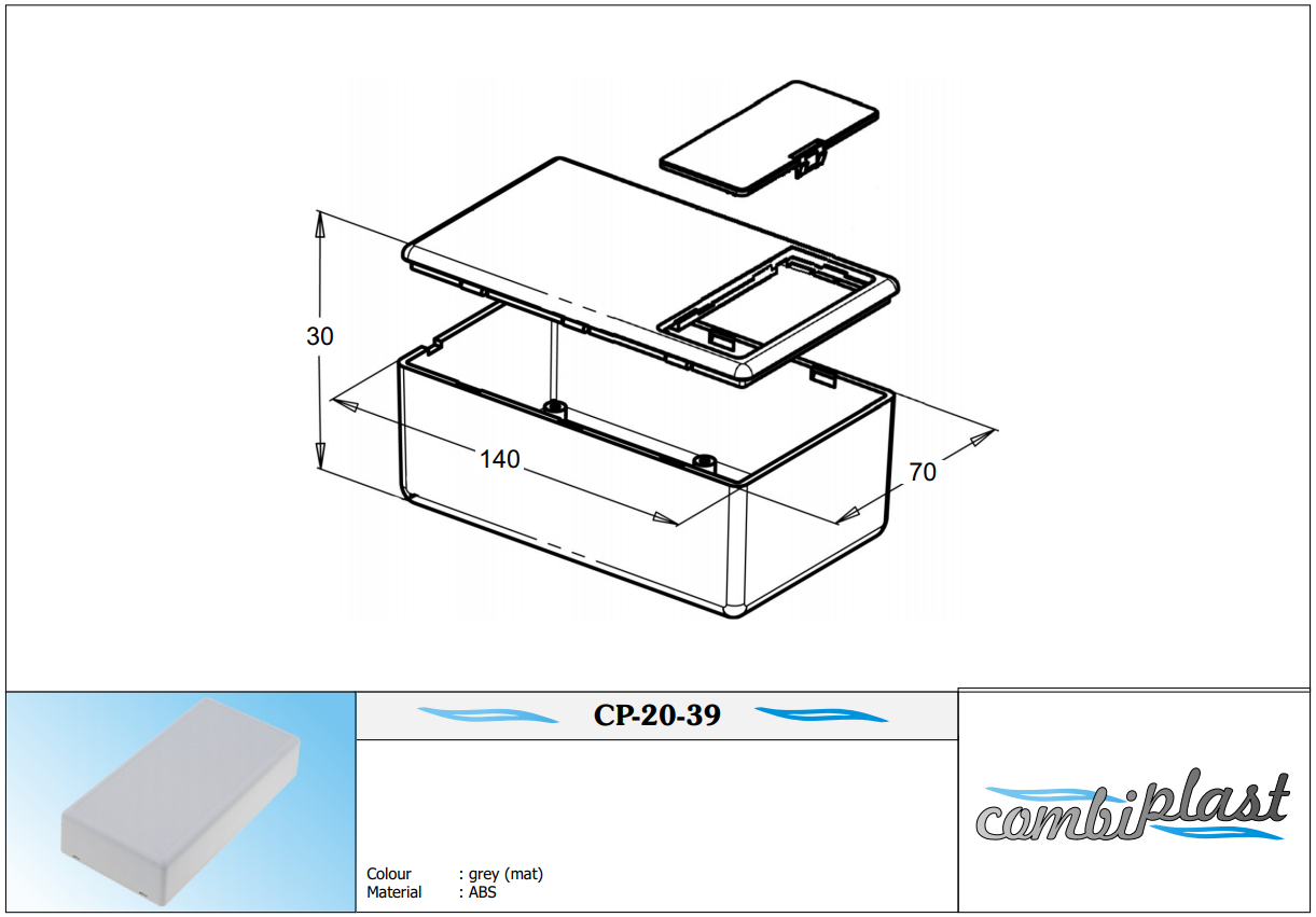 Plastmasas korpuss, 72x141x32mm, ABS, ar vāku baterijai, pelēkā krasa