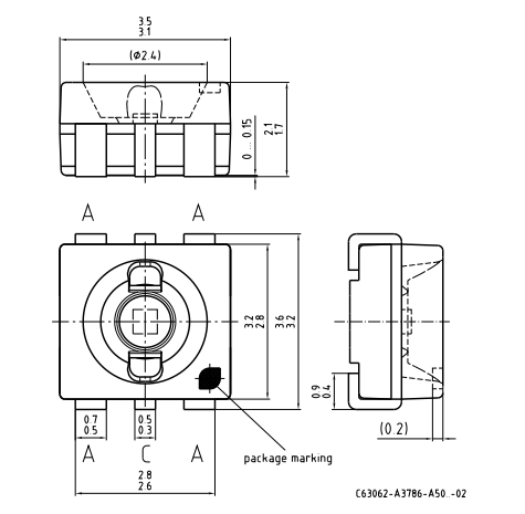 Gaismas diode SMD, dzeltena, 3528, PLCC6, 3550...11200mcd, 2.05...2.65V/140mA, 583-595nm, 120°, PLCC6