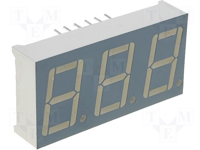 7LED indikators, trijkāršs, 14.2mm, 19x37.6mm, kopējs anods, zaļa krasa