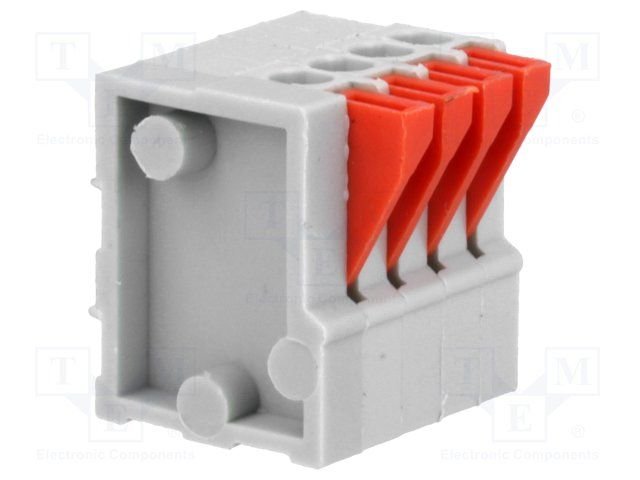 Terminal blocks PCB, 4pin, 2.54mm, 0.5mm2, 150V/2A, 12.7x13.4x12.6mm, pašfiksējoša spaile, leņķisks 90°
