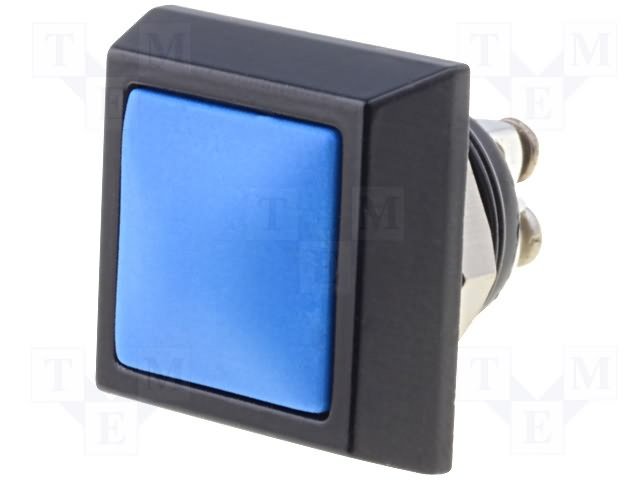 Antivandala poga, SPST-NO, OFF-(ON), 2A/36VDC, IP65, 17.5x17.5mm, M12mm, zila