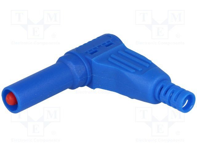 Testera štekers, 4mm, 32A/60VDC, L=40mm, lodējamas, vadam, leņķisks, zilā krasa