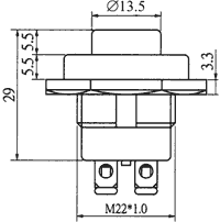 Poga SPST-NO, OFF-(ON), 10A/12VDC, Ø22.2mm, IP40, melna krasa, bez fiksacijas
