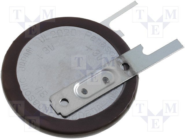 Akumulatori Li-Ion, VL1220, 3.0V, 7mAh, Ø12.6x2.65mm, vertikala, ar kajam, 3.12g.