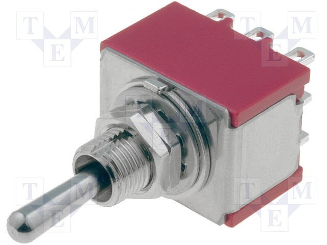 Tumblers, 3PDT, ON-ON, 2A/250VAC, 5A/28VDC, lodēšanai, M6, 12.7x16.51x10.54mm, ar fiksaciju