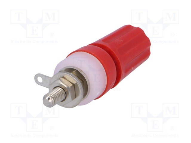 Testera ligzda, 4mm, L=45mm, 15A/250VDC, šasijai, sarkana krasa