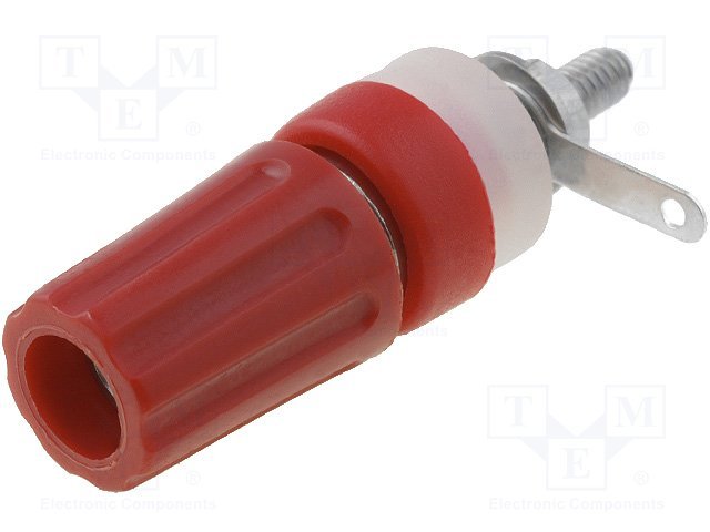 Testera ligzda, 4mm, L=45mm, 15A/250VDC, šasijai, sarkana krasa