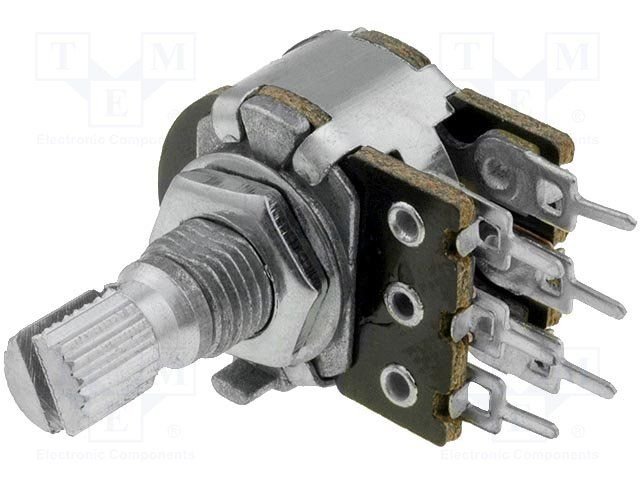 220K stereo, Ø16x12mm, D=6mm, L=10mm, 100mW, ±30%, potenciometrs ar linearu atkarību