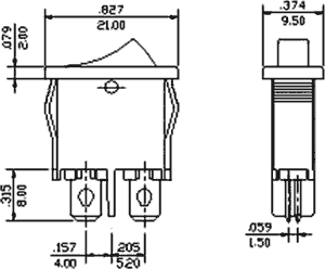 Taustiņslēdzis SPST, OFF-ON, 4A/250VAC, 9.5x21mm, (--O), melnā krasa, ar fiksāciju
