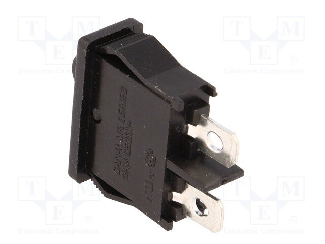 Taustiņslēdzis SPST, OFF-ON, 4A/250VAC, 9.5x21mm, (--O), melnā krasa, ar fiksāciju