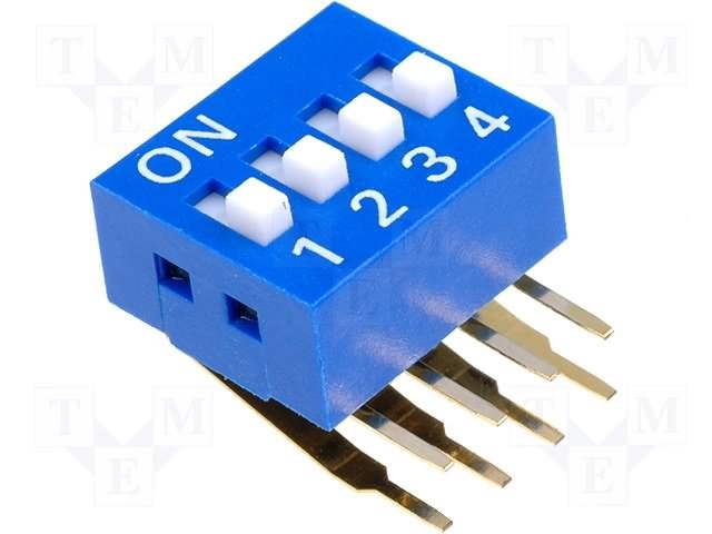 Pārslēdzējs slīdbīdņu DIP-4*2.54, ON-OFF, 0.05A/12VDC, vertikala veida