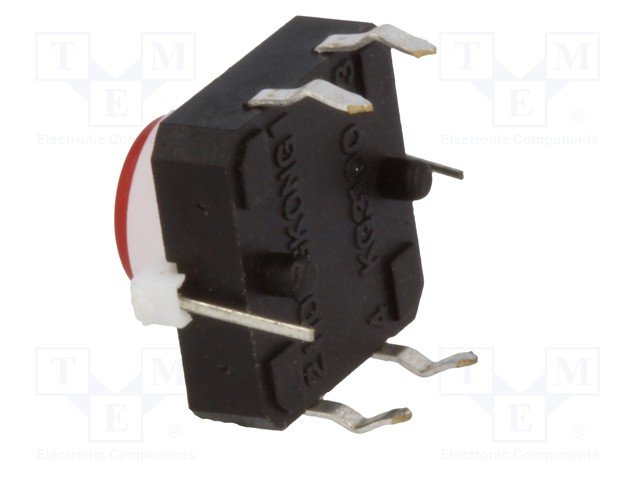 Mikroslēdzejs horizontāls, SPST-NO, OFF-(ON), 0.05A/12VDC, THT, 12x12x6.5mm, 2.45N, L=0.5mm, LED sarkana krasa