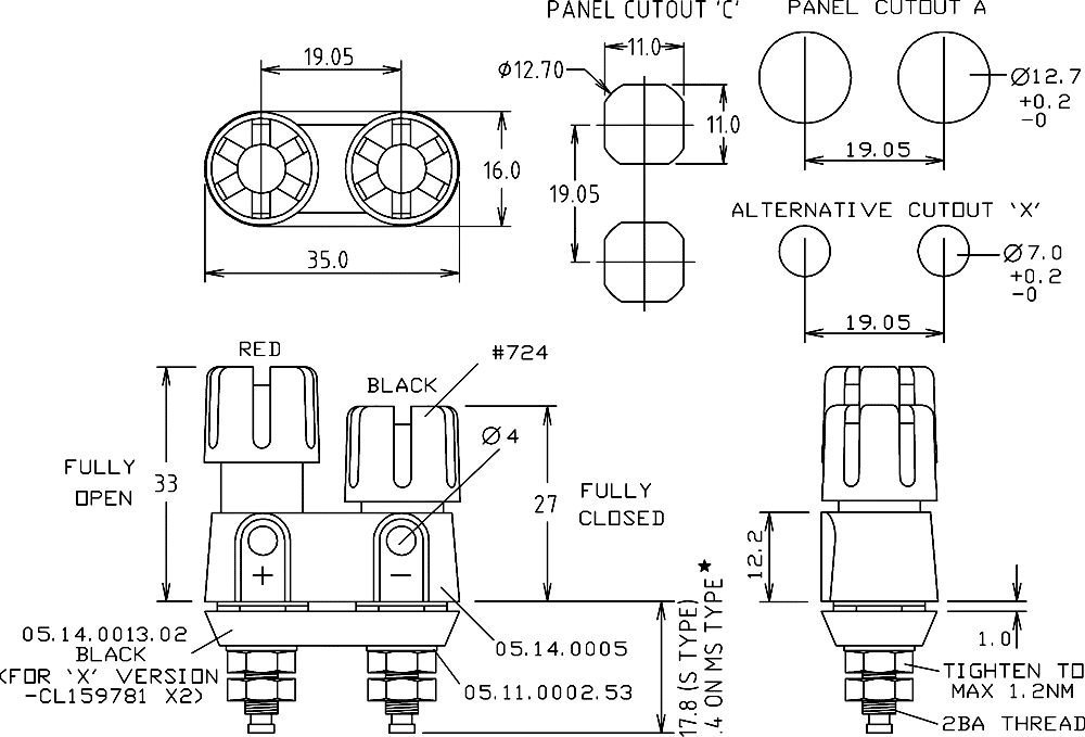 Testera 2*ligzda (melns+sarkans), 4mm, 30A/60VDC, šasijai