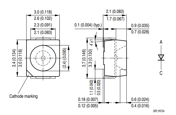 Gaismas diode SMD, oranža, 3030(3x3x2.1mm), 180-350mCd, 1.85...2.35V/20mA, 600-609nm, 120grad., PLCC2