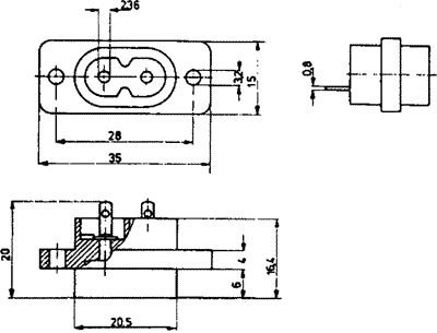 Tikla štekets, 250VAC, 2.5A, C8(EURO), atloks (2 atveres), uz panelim