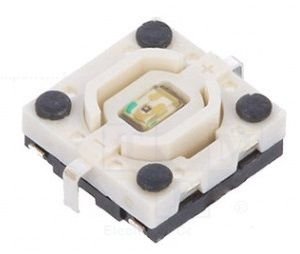 Mikroslēdzejs horizontāls, SPST-NO, OFF-(ON), 0.05A/12VDC, SMD, 4.9x4.9x2mm, 1.56N, L=0.5mm, LED zaļa krasa