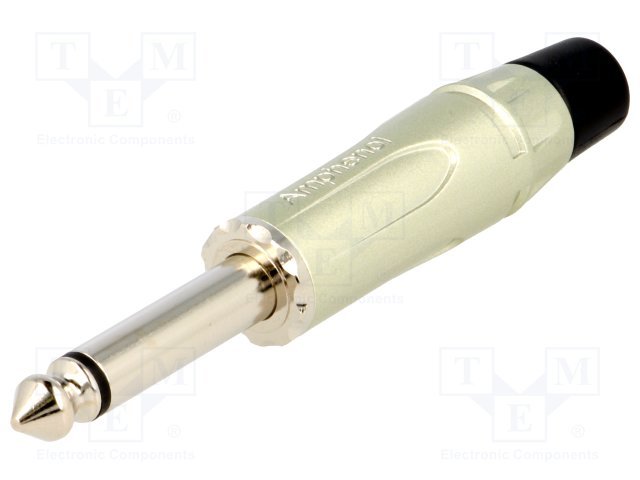 6.35mm štekers, mono, metālisks, uz vadu, ar amortizatoru, sudrabots/pēleks, AMPHENOL