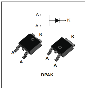 STPS1045B, SMD, 2xDiodes Schottky, 45V, 2x5A, (Anod-Katod-Anod) (---|>|---/---|<|---), TO-252