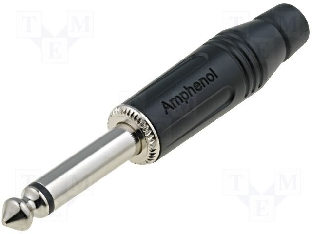 6.35mm štekers, mono, metālisks, uz vadu, ar amortizatoru, sudrabots/melns, AMPHENOL