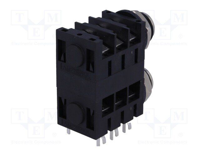 6.35mm 2 ligzdas, stereo, plastmasas, THT, skrūvejamas šasijai M10, metāla uzgrieznis, 3 x on/off, AMPHENOL