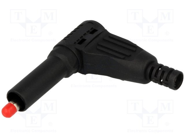 Testera štekers, 4mm, 32A/60VDC, L=40mm, lodējamas, vadam, leņķisks, melnā krasa