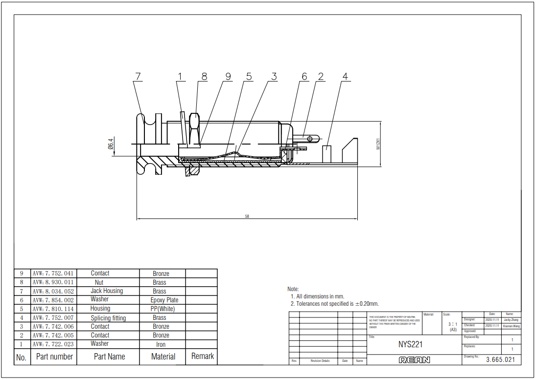 6.35mm ligzda, stereo, metālisks, vadam, skrūvejamas šasijai M12, L=58mm, NEUTRIK