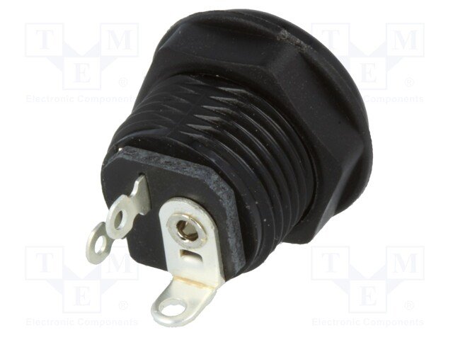 2.5*5.5mm, ligzda, skruvējamā (M12.5x1), on/off, plastmasas, vadam, 1A/12VDC, uzgrieznis apakšpusē, CLIFF