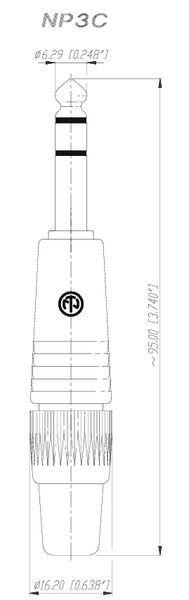 6.35mm štekers, stereo, metālisks, uz vadu, ar amortizatoru, NEUTRIK