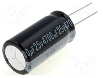 4700/25V, 105C, Ø16x30mm, ±20%, Kondensators elektrolītisks, 2000h, AISHI, ar lokaniem izvadiem