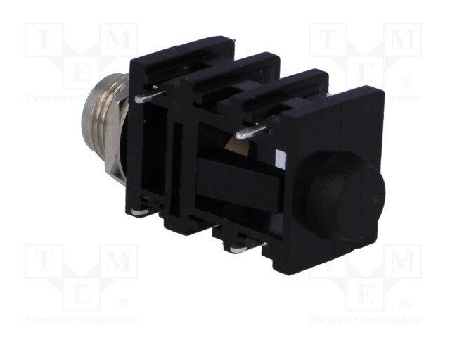 6.35mm ligzda, mono, plastmasas, THT, skrūvejamas šasijai M9, metāla uzgrieznis, on/off, AMPHENOL