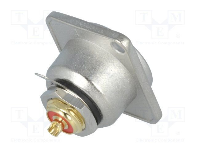 RCA ligzda, šasijai, GOLD, lodejama, sudrabota krasa, sarkans, 26x31x26.3mm, AMPHENOL