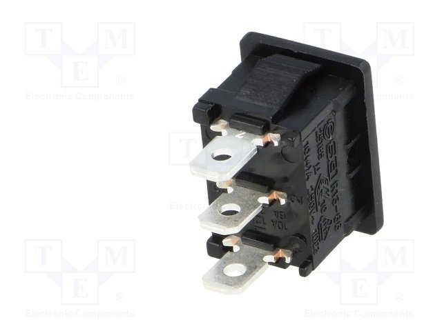 Taustiņslēdzis SPDT, ON-(ON), 10A/250VAC, 16A/12VDC, 15x21mm, melna krasa, bez fiksācijas