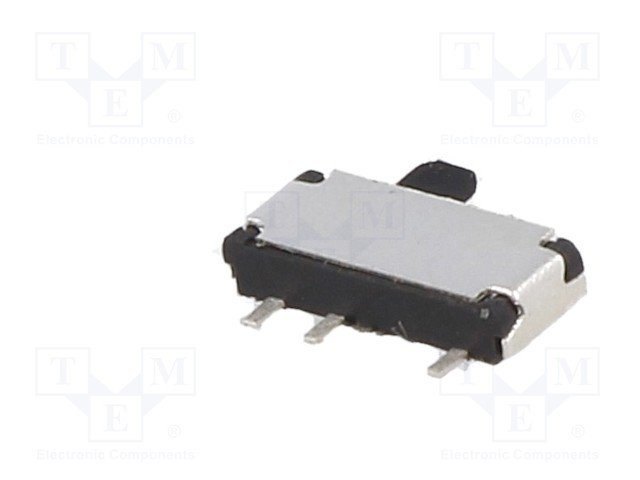 Pārslēdzējs slīdbīdņu SPDT, 0.3A/4VDC, ON-ON, SMD, 6.7x2.7mm, leņkisks, L=1.5mm, viens kontakts uz divam stāvoklim