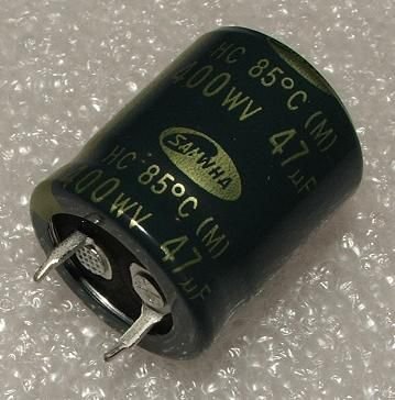 47/400V, 85C, Ø22x25mm, ±20%, Kondensators elektrolītisks, 2000h, SNAP-IN, SAMWHA