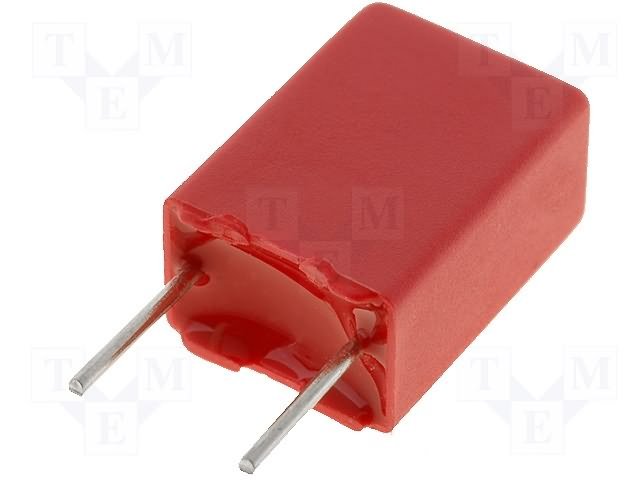 1mkF/63VDC, 40VAC, ±10%, poliesters kondensātors, 5mm, 5x10x7.2mm, WIMA